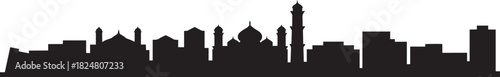 Middle eastern cityscape silhouette with traditional minarets domes and modern buildings