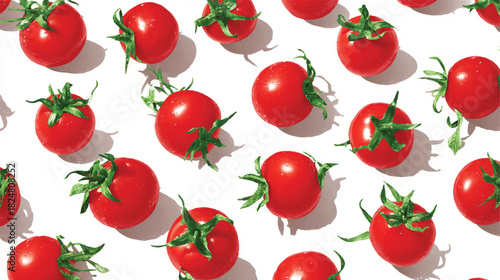 Bright and Fresh Cherry Tomatoes on White Background Seamless Pattern