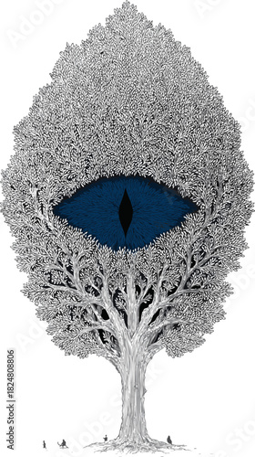 Surreal Tree with Eye-Shaped Branches