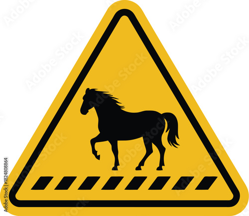 Horse crossing sign yellow triangle caution warning equestrian traffic safety zone