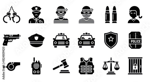 Police, Security, Crime and Justice Icons Set