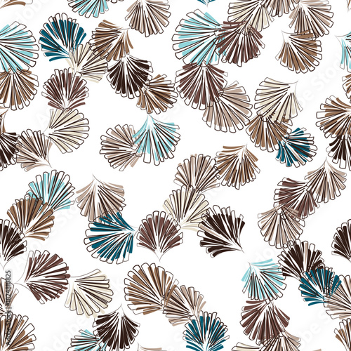 Seamless lined sea shell pattern. Repeating vector  illustration with blue and brown scallop shells on a white background. Apparel textile print.