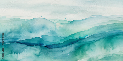 Ocean wave painted in watercolor, isolated on white background