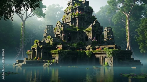 Mystical Temple Ruins in Lush Jungle - A Journey Through Time.