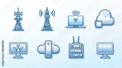 Collection of communication and technology icons in a modern outlined style