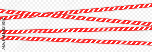 Red caution tape with white stripes. Caution tape PNG. Caution tape for marking hazardous areas on a transparent background.