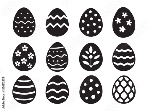 Easter eggs silhouette vector icon, Holiday cartoon eggs different shapes simple contour isolated on white bckground.