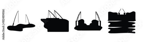 Simple fishing silhouettes featuring rods, boats, and people