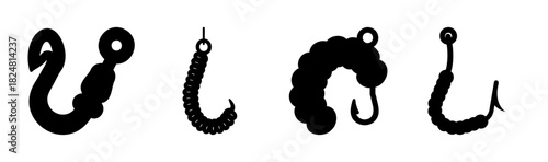 Silhouette collection of fishing hooks and lures for angling