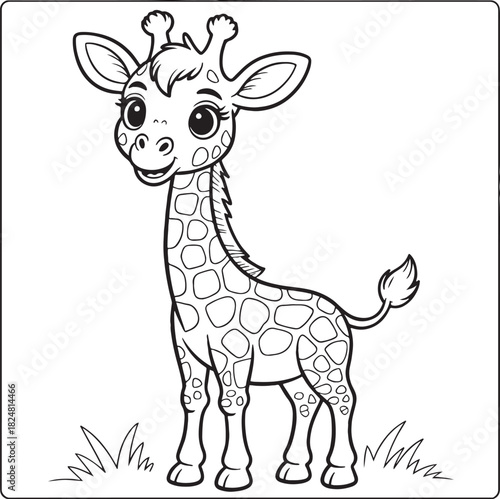 Giraffe Cartoon in Sketchy Illustration: A charming giraffe smiles, its distinctive spots and long neck a testament to the wonders of wildlife.