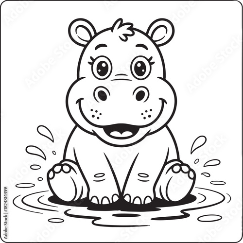 Happy Hippo in the water: A cute hippopotamus with a joyful expression sits in water, bringing a smile to one's face. 