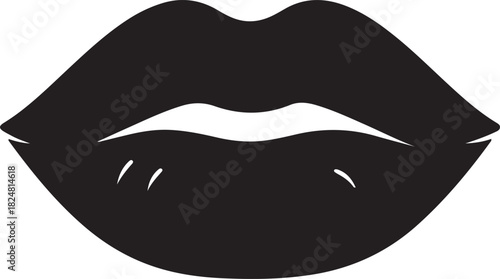 Minimalist black silhouette illustration of a pair of lips perfect for beauty and fashion designs