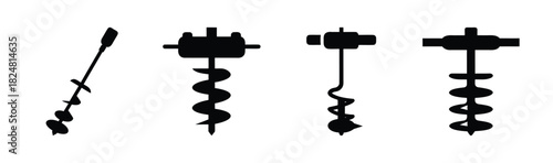Assorted manual augers and drills for earth and ice digging