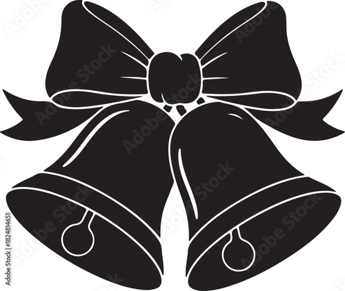 Simple black silhouette illustration of two classic christmas bells crossed at their tops