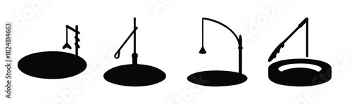 Water well drawing mechanisms and tools iconic silhouettes
