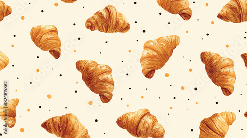 Delicious Fresh Baked Croissant Seamless Pattern Background for Textile and Design