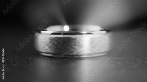 Close Up Shot Of A Textured Silver Ring In Monochrome Over A Dark Background Illuminated By Soft Lighting