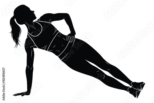 Silhouette of woman performing side plank exercise core workout