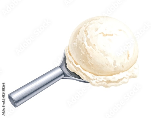 Watercolor painting of vanilla ice cream scoop isolated on a white background