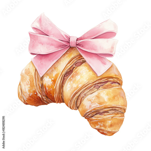 Croissant With Pink Ribbon Displayed for a Festive Event or Gathering