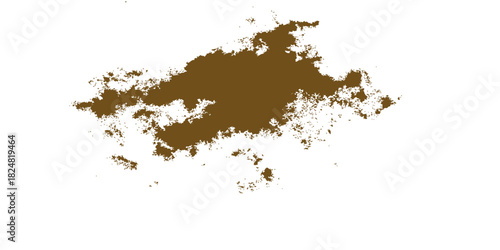 Abstract map of the world ink splat with black cocoa powder pile on white background