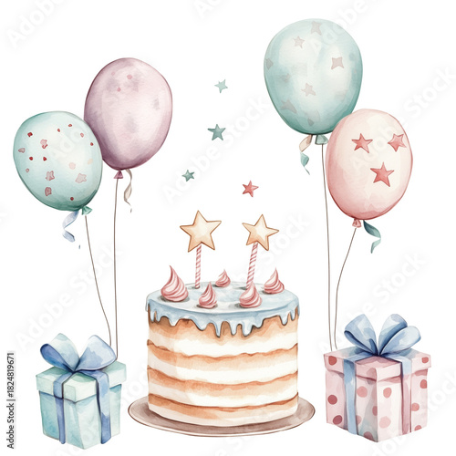 Festive Birthday Scene With Cake, Balloons, and Gifts for a Celebration at Home