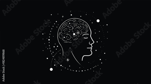 Human Brain and Cosmic Mind Conceptual Illustration on Black Background