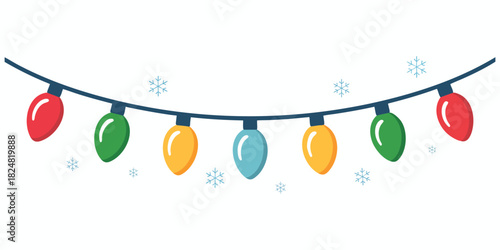 Colorful festive string lights with snowflakes