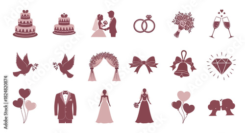 Wedding Ceremony Elements: A collection of various wedding symbols, beautifully arranged, to depict the spirit of a wedding celebration.