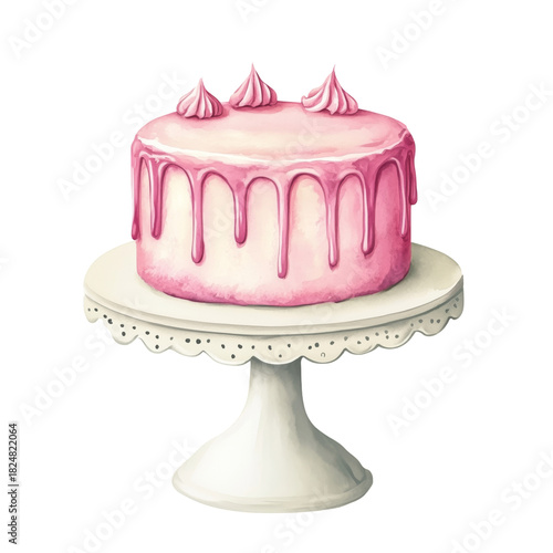 Delicious Pink Cake With Frosting on a Decorative Cake Stand in a Bright Setting
