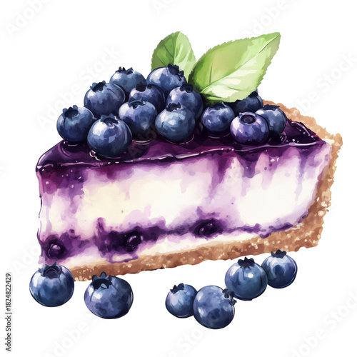 Enjoying a Slice of Blueberry Cheesecake Topped With Fresh Blueberries on a W...