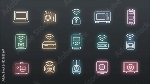 Outline style vector icons set of smart home and technology devices