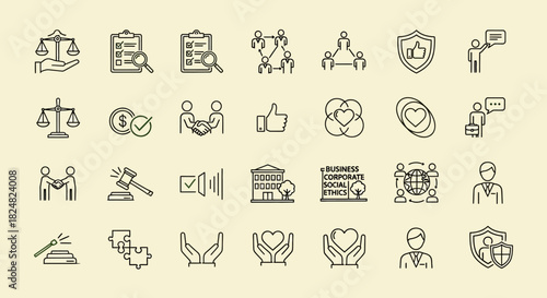 Collection of Line Icons for Business, Finance, and Corporate Sustainability Concepts