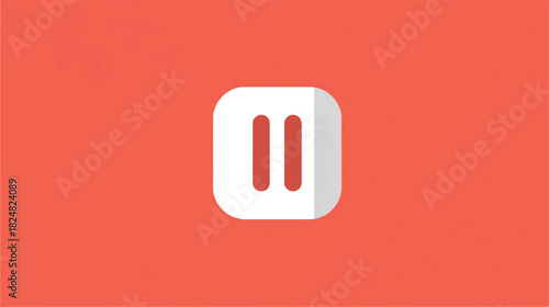Pause button vector icon in white on coral background design
