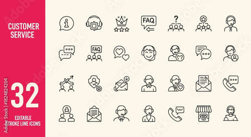 Customer service icons with support headset, feedback, questions, and contact symbols