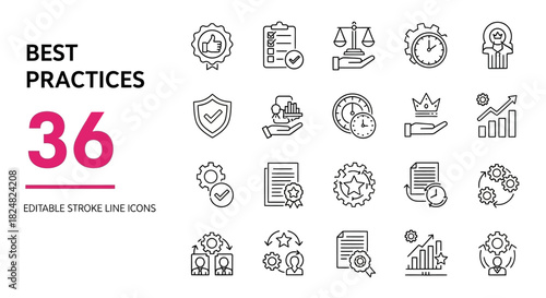 36 Thin Line Icons Illustrating Best Business Practices