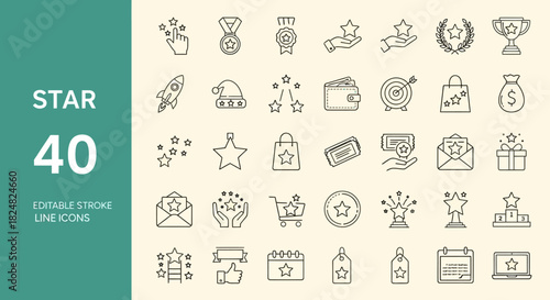 Collection of 40 Star Icons Perfect for Web Design, Marketing, and Branding Projects