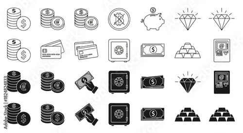 Set of Money and Finance Icons for Business and Investment Purposes