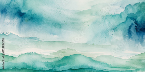 Ocean wave painted in watercolor, isolated on white background