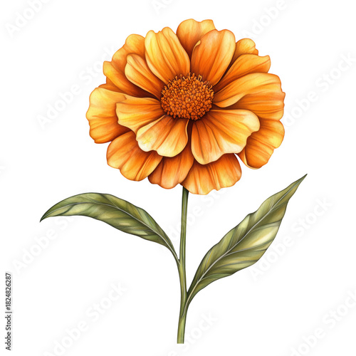 Bright Orange Flower With Detailed Petals and Green Leaves in Full Bloom