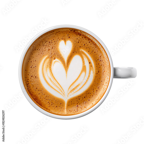 Warm Latte With Heart Latte Art Served in a White Cup on a Bright Background