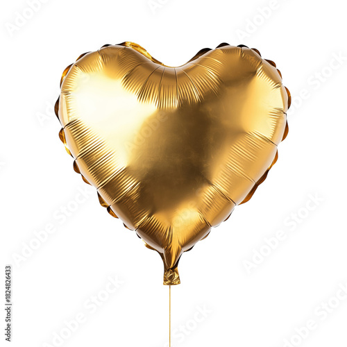 Golden Heart-Shaped Balloon Floating Against a White Background for Celebrati...