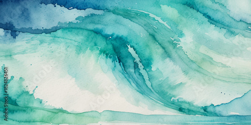 Ocean wave painted in watercolor, isolated on white background