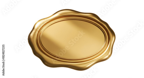 Shiny Gold Wax Seal with Oval Center Isolated on White Background