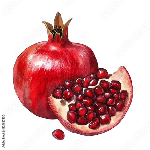 Vibrant Pomegranate With Juicy Seeds, Showcasing Fresh Fruit Cut in Half