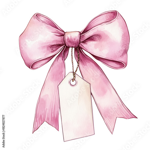 Delicate Pink Bow With a Blank Tag Ready for Gifts or Decorations