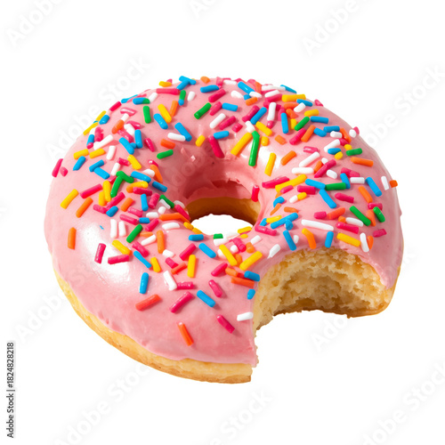 Delicious Pink Frosted Donut With Colorful Sprinkles on a Plain Background