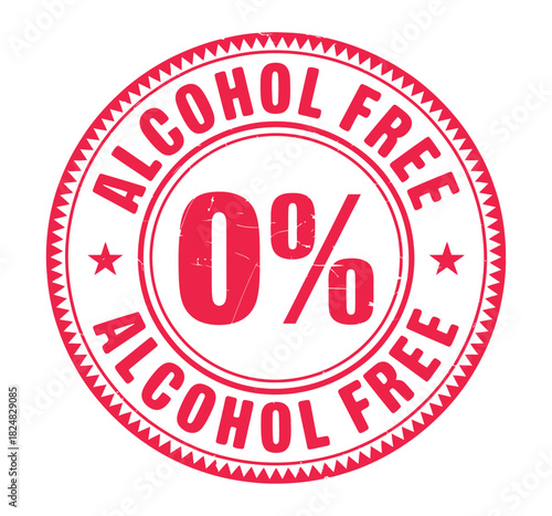 A red circular stamp with the text "ALCOHOL FREE 0% ALCOHOL FREE" in a stylized font on a white background.