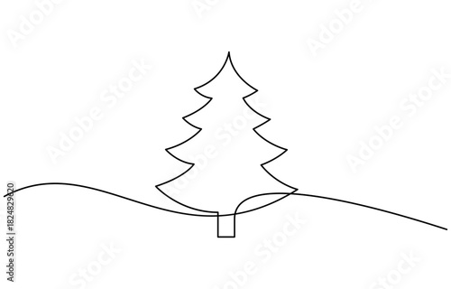 Hand drawn christmas tree in minimalistic design. Continuous one line drawing Christmas tree. isolated on transparent background