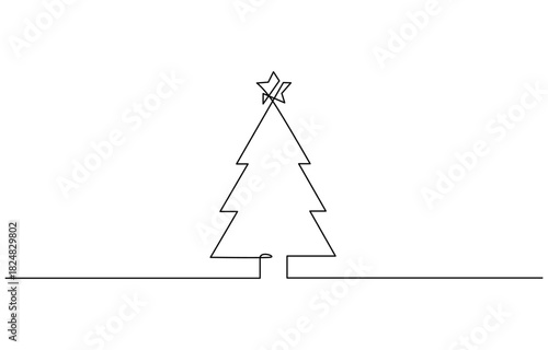 Hand drawn christmas tree in minimalistic design. Continuous one line drawing Christmas tree. isolated on transparent background